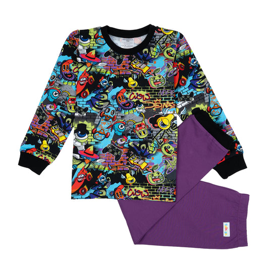 2-teiliges Pyjamaset im Babauba-Stil CrazyGraffitiMonsters