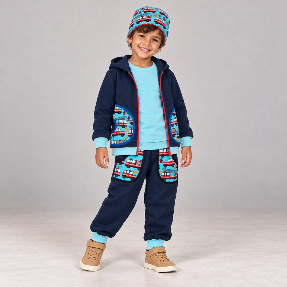 Firefighter Beanie + CoolPocketHoodie + Pants + Langarmshirt Babyblau
