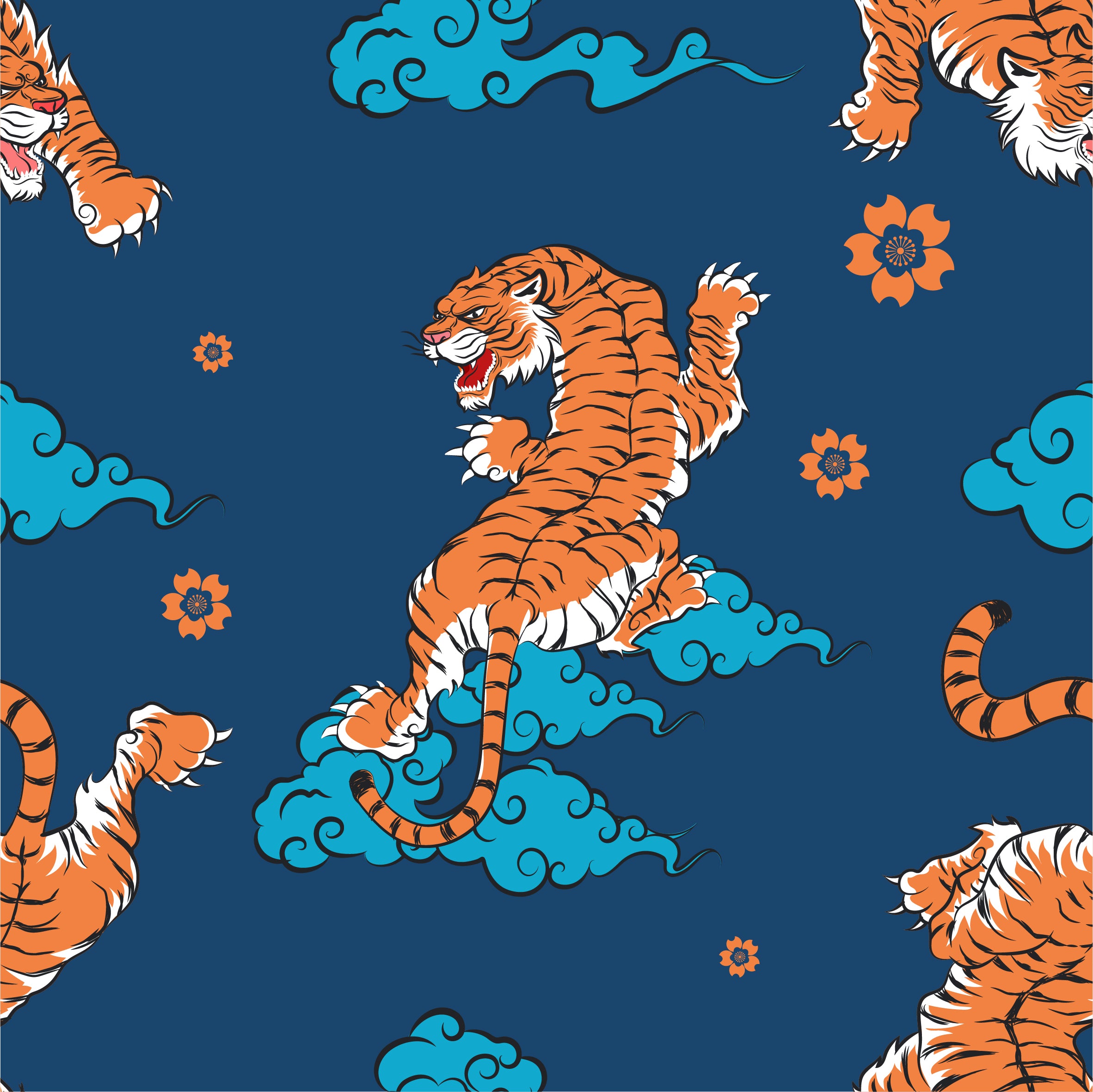 Babauba Grafik im Stil Tiger-Blue