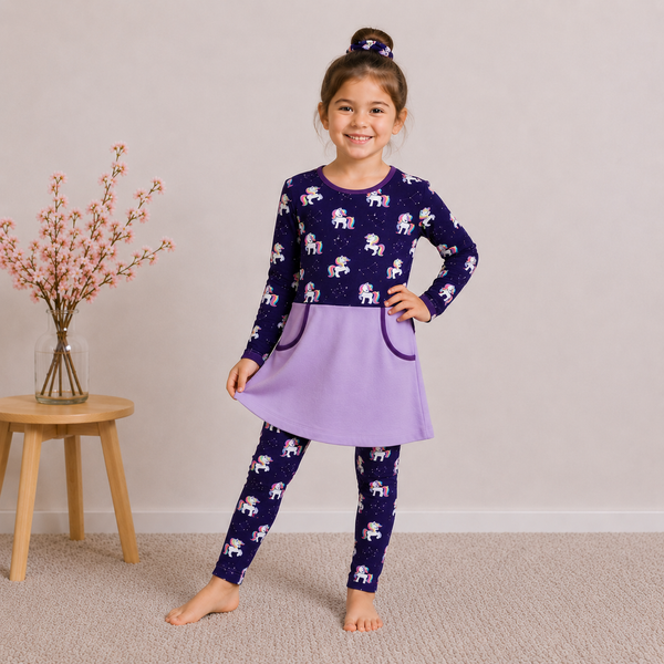 GalaxyUnicorns – Kleid, Hose & Scrunchie