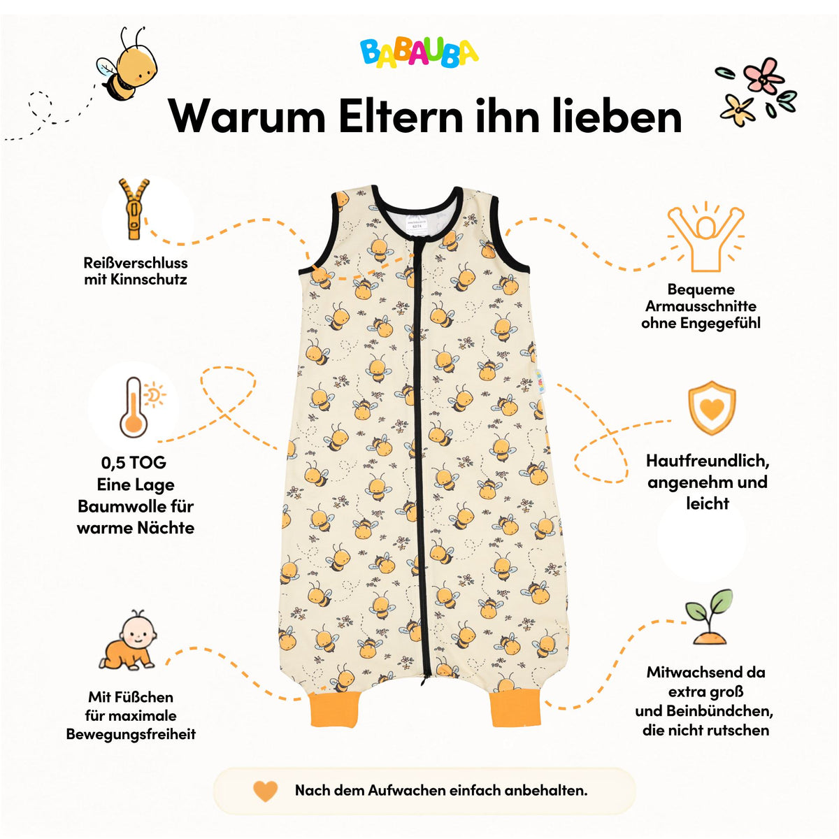 Füßchen-Schlafsack BabyBees | 0,5 TOG