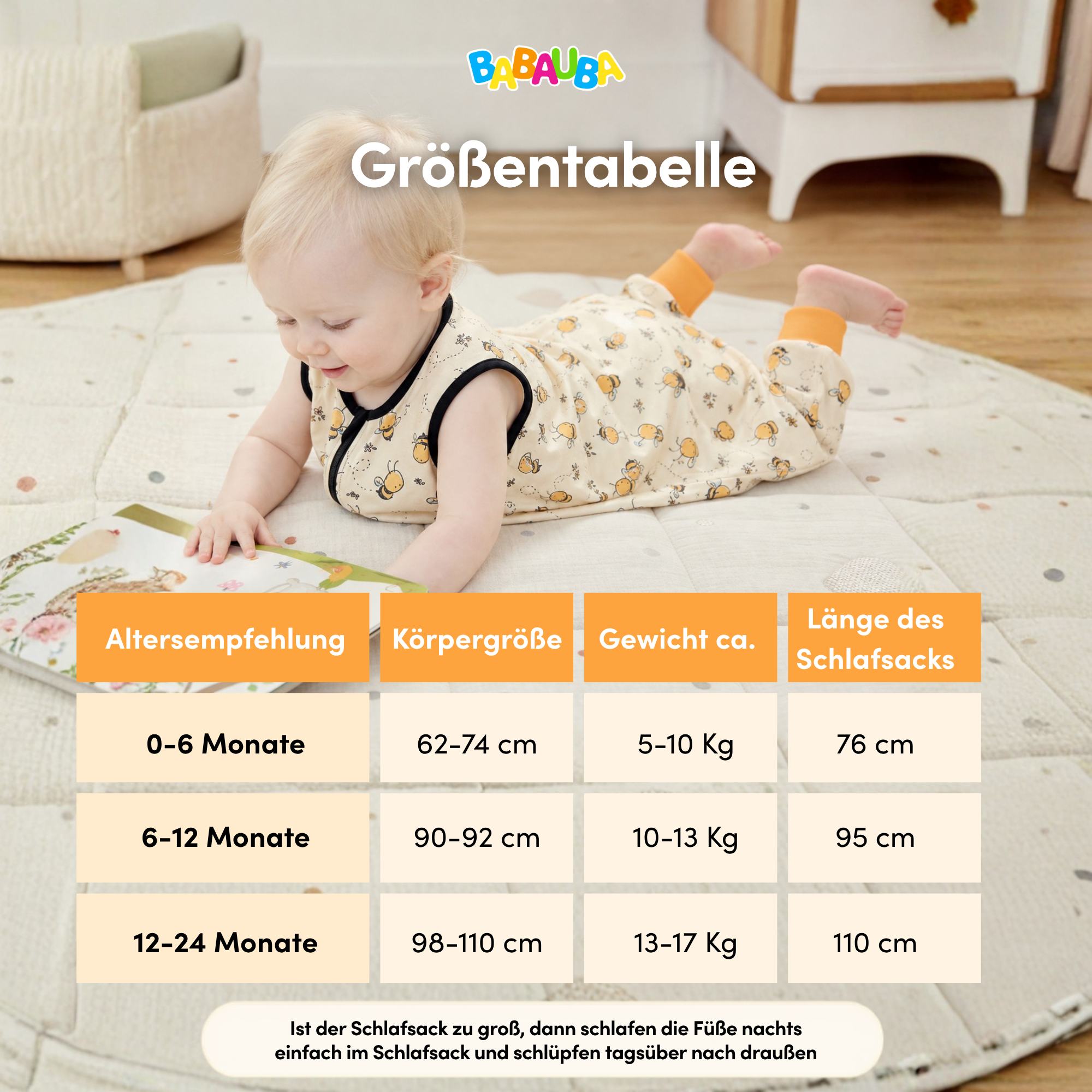 Füßchen-Schlafsack BabyBees | 0,5 TOG
