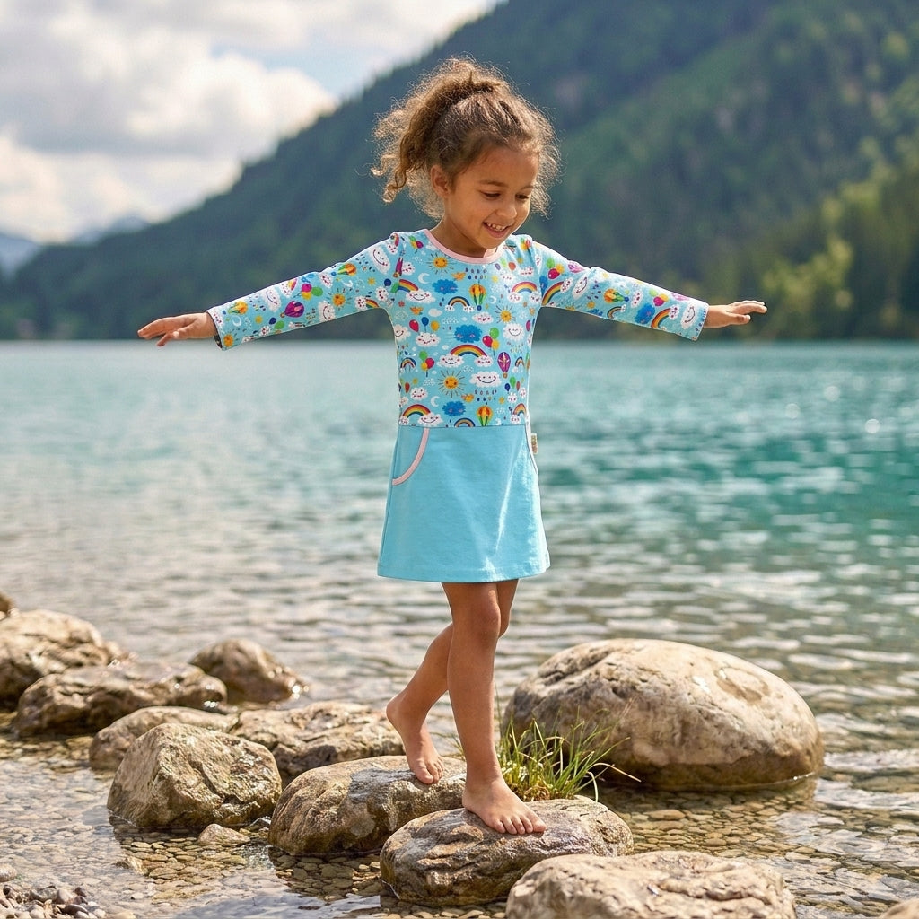 Langarm-PocketDress RainbowsAndClouds-Blue