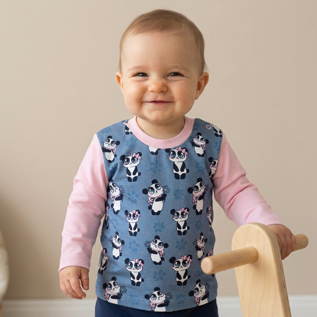 Langarmshirt GirlyPanda-Grey