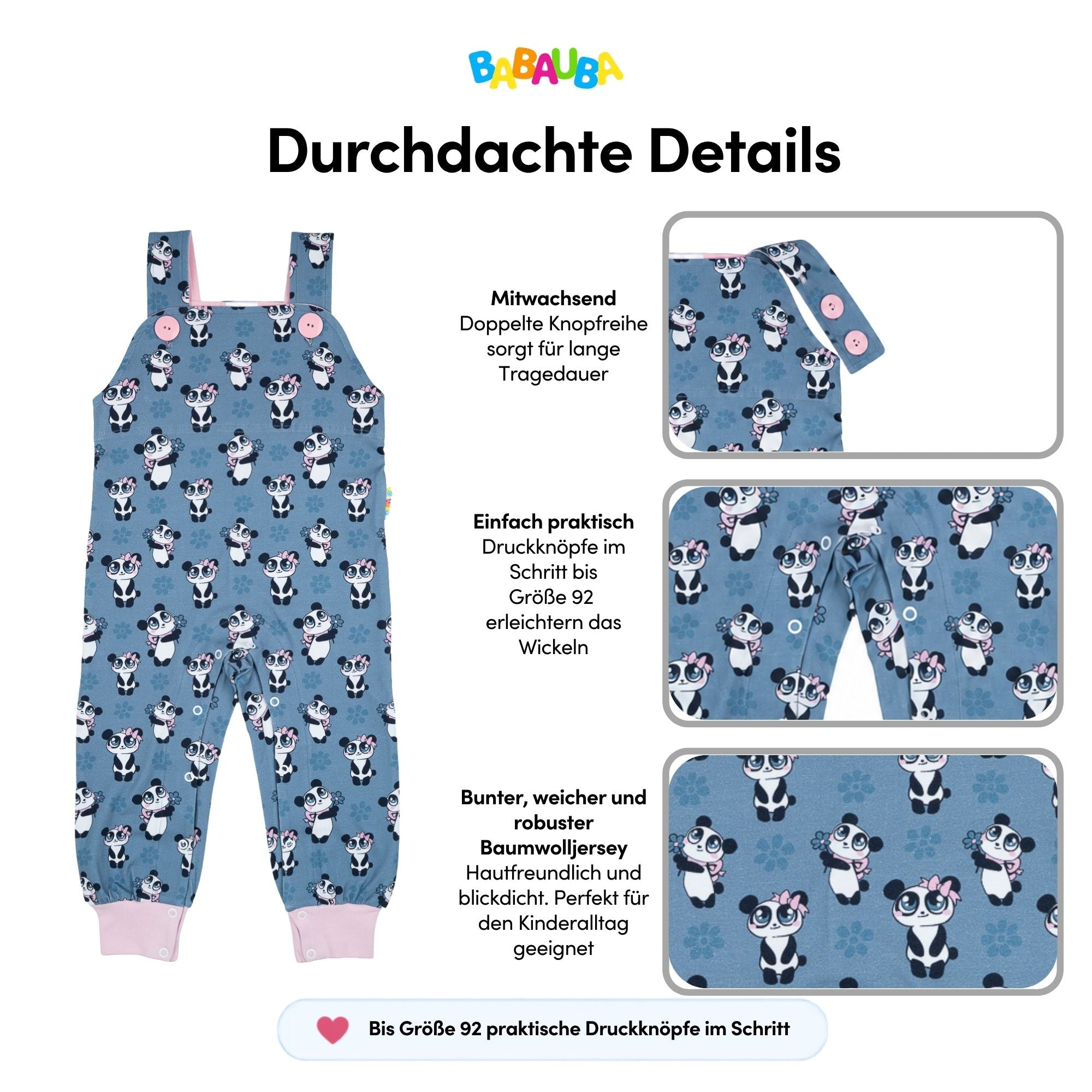 Latzhose GirlyPanda-Grey