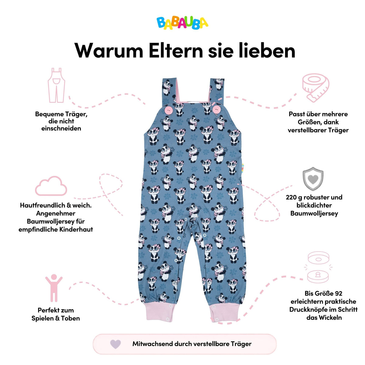 Latzhose GirlyPanda-Grey