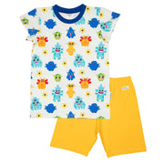 2-teiliges Set aus bunt gemustertem T-Shirt und einfarbiger kurzer Hose für Kinder
