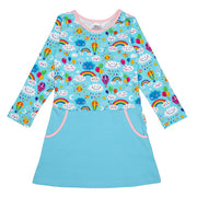 Langarm-PocketDress RainbowsAndClouds-Blue