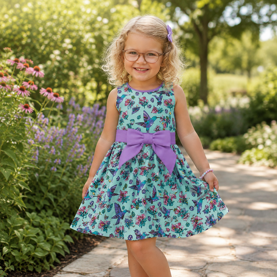 Kind mit festlichem Kleid in der Natur
