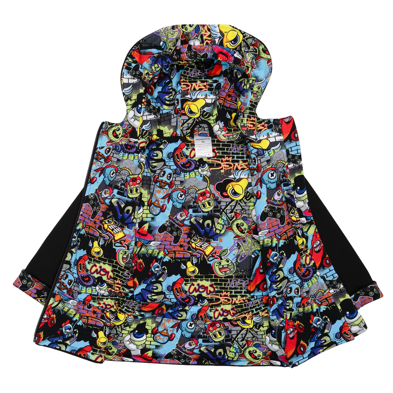 Softshelljacke geöffnet im bunten Babauba-Design