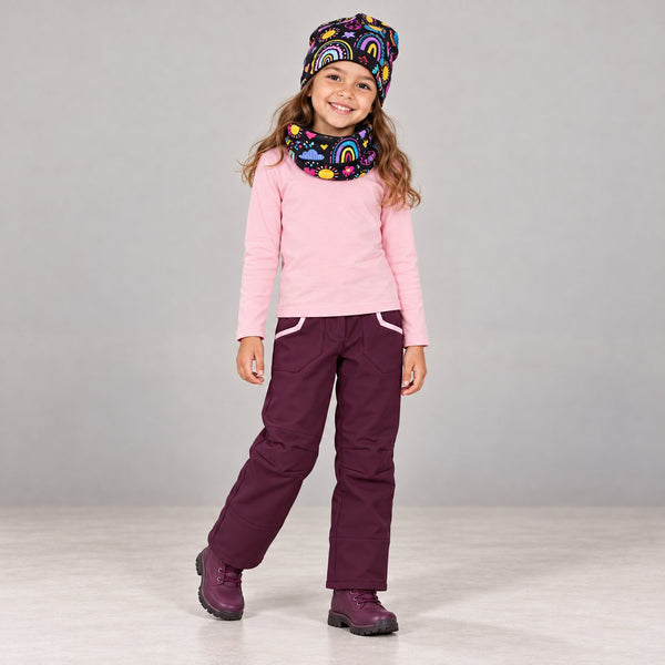 LovelyRainbows-Black beanie + loop, uni-softshellhose aubergine + uni-langarmshirt babyrosa