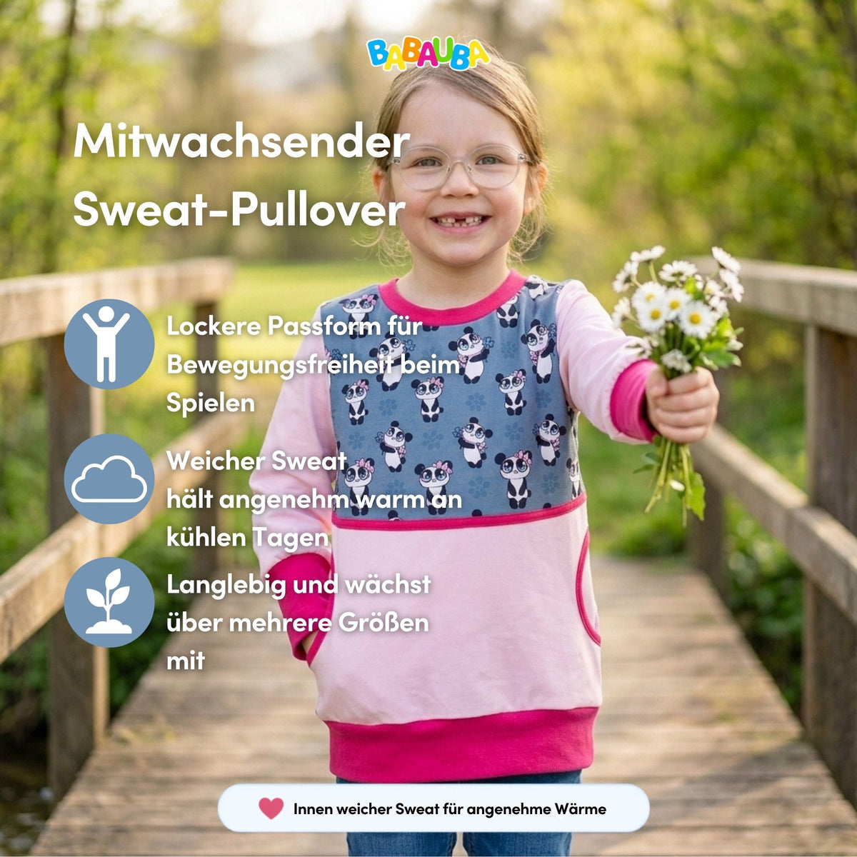 CozyPocket-Sweater GirlyPanda-Grey