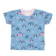 Bunt gemustertes Kurzarmshirt für Kinder mit Pinguinen