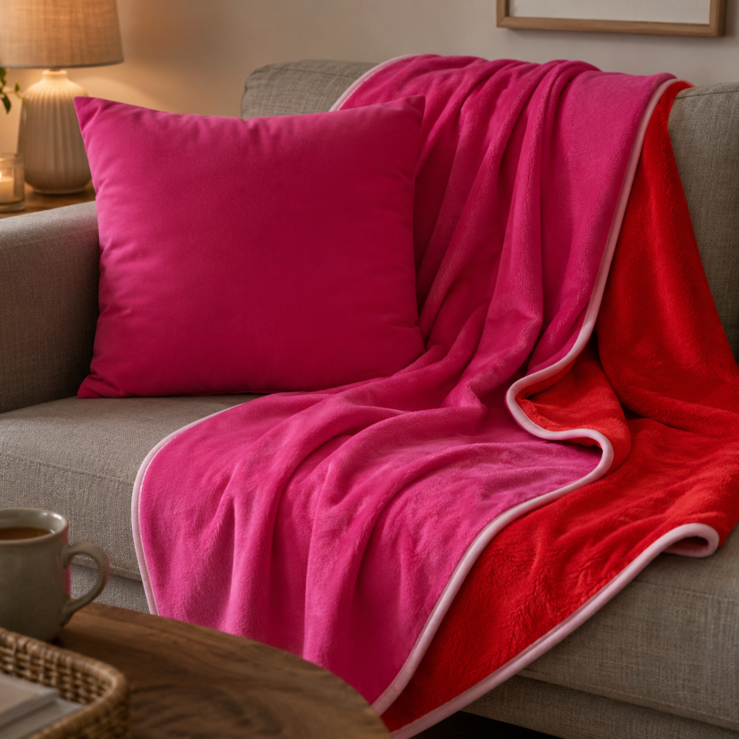 Uni-Duo Kuscheldecke SuperXXL Rot/Pink