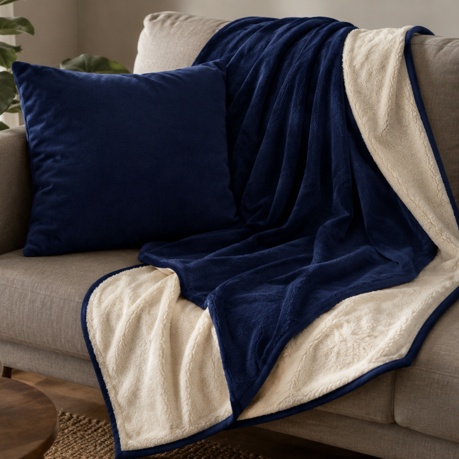 Uni-Duo Kuscheldecke SuperXXL Dunkelblau/Beige