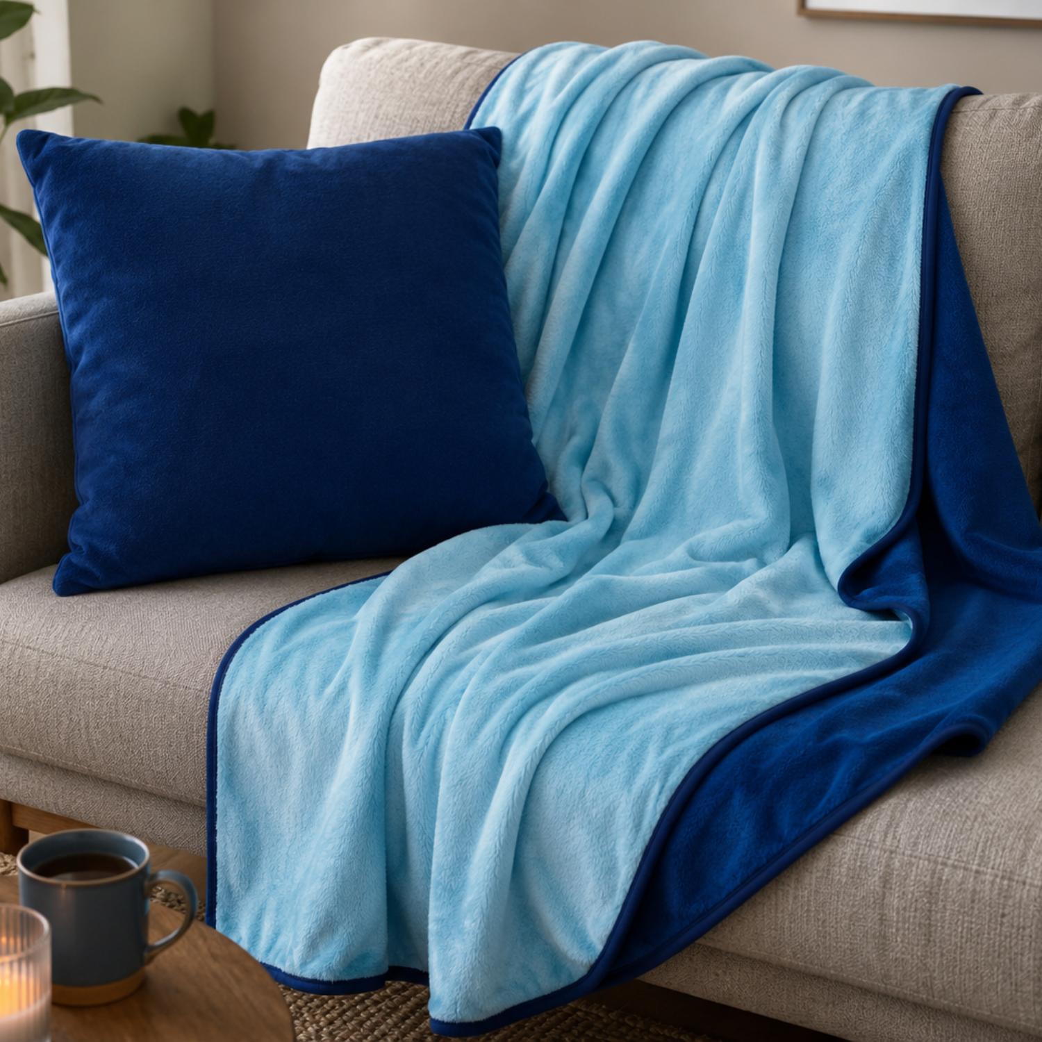 Uni-Duo Kuscheldecke SuperXXL Königsblau/Himmelblau