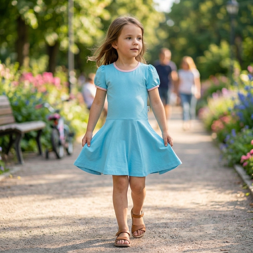 Uni-Shortsleeve twirl Dress Babyblue