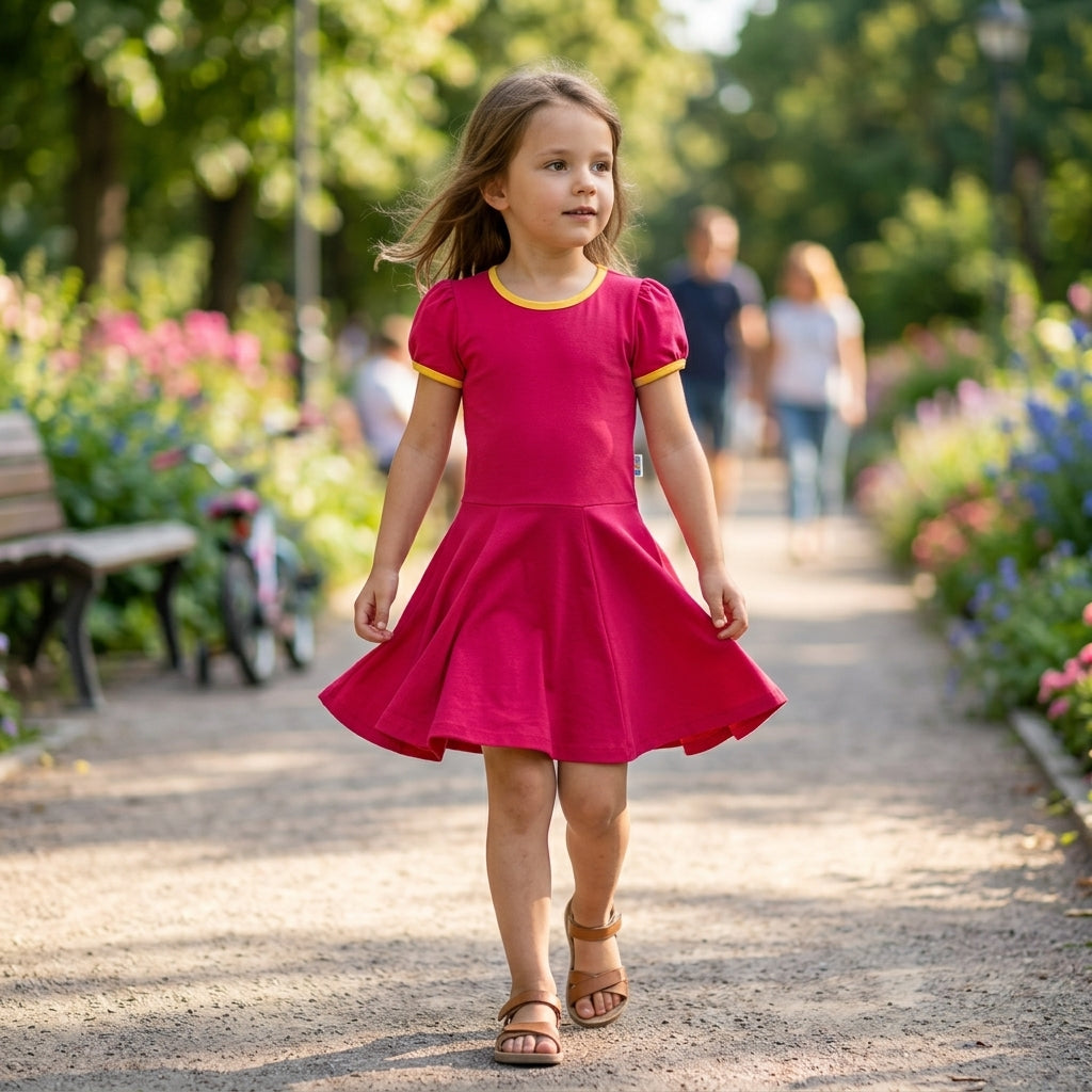 Uni-Kurzarm-Drehkleidchen Pink